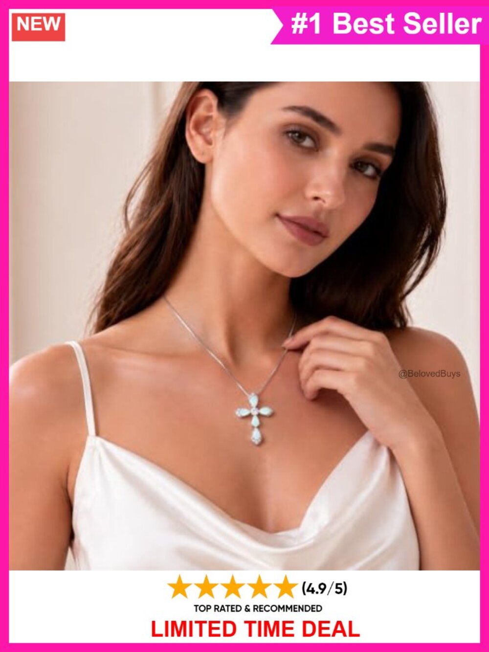 925 Sterling Silver Cross Necklace Created Opal Birthstone Pendant